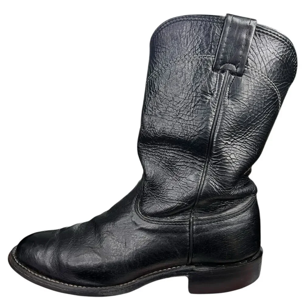 Larry Mahan Men’s Black Leather Cowboy Boots Size US 7.5 D